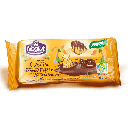 Noglut Bolachas Animais da Selva Cobertas com Chocolate, sem glúten, sem ovo