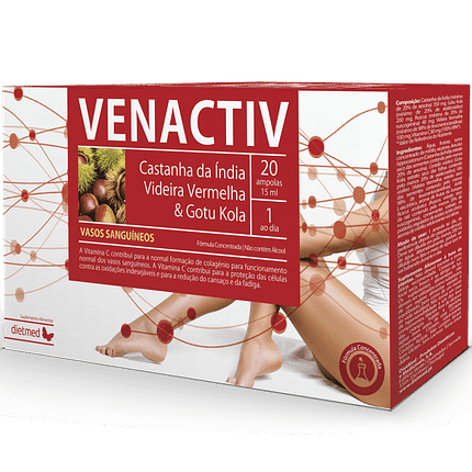 Venactiv Ampolas, suplemento alimentar sem álcool, sem glúten, sem lactose