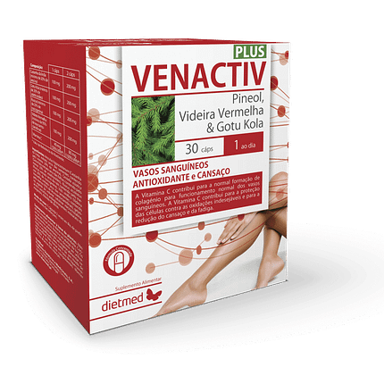 Venactiv Plus, suplemento alimentar sem açúcar, sem amido, sem glúten, sem lactose, sem soja