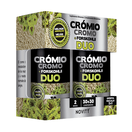 Crómio + Forskohlii Duo, suplemento alimentar sem glúten