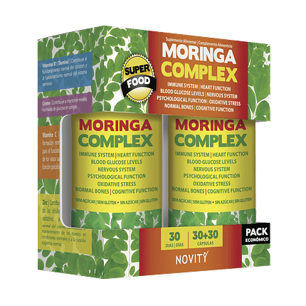 Moringa Complex 30+30, suplemento alimentar sem açúcar, sem álcool, sem glúten
