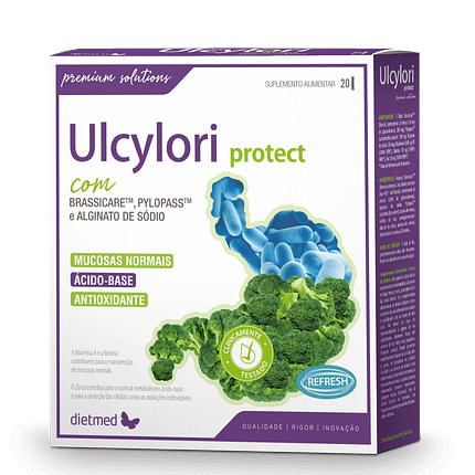 Ulcylori Protect, suplemento alimentar sem álcool, sem glúten