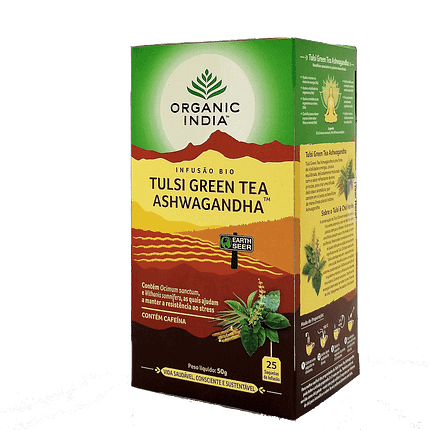 Tulsi Green Tea Ashwandha, infusão biológica, sem glúten