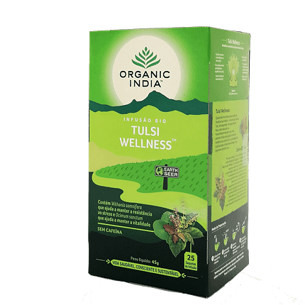 Tulsi Wellness, infusão biológica, sem glúten