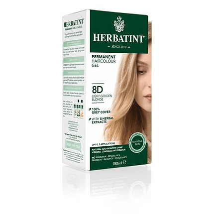 Gel Colorante Permanente Louro Claro Dourado 8D, vegan