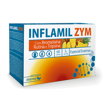 Inflamil Zym, suplemento alimentar sem açúcar, sem glúten, sem lactose