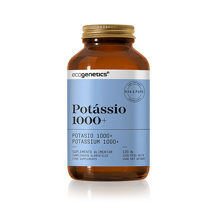 Potássio 1000+, suplemento alimentar sem glúten