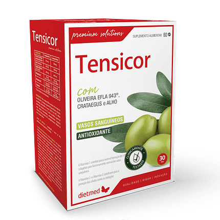 Tensicor, suplemento alimentar sem glúten, sem lactose, vegan