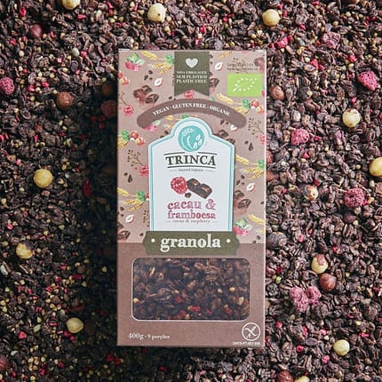 Granola de Cacau e Framboesa, biológica, sem glúten, vegan