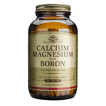 Cálcio Magnésio Boro, suplemento alimentar sem açúcar, sem glúten, sem sal, vegan