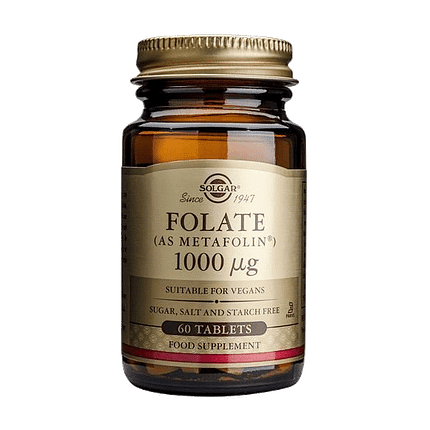 Folate 1000 mcg, suplemento alimentar sem açúcar, sem sal, vegan