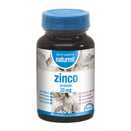 Zinco, suplemento alimentar sem açúcar, sem glúten, sem lactose