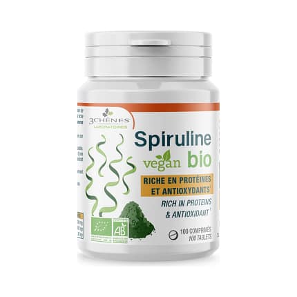 Spirulina Vegan Bio Suplemento Alimentar 3 Chênes Antioxidante