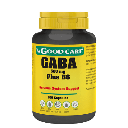 Gaba 500 mg Plus B6, suplemento alimentar sem açúcar, sem glúten, sem lactose, vegan