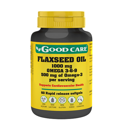 Flaxseed Oil, suplemento alimentar sem açúcar, sem glúten, sem lactose