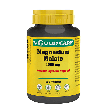 Magnesium Malate, suplemento alimentar sem açúcar, sem glúten, sem lactose, sem soja, vegan