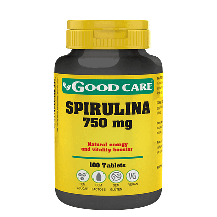 Spirulina, suplemento alimentar sem açúcar, sem glúten, sem lactose, vegan