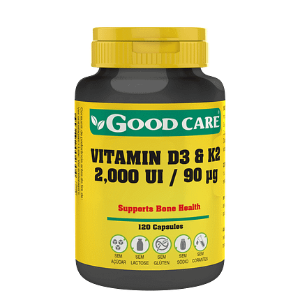 Vitamin D3+K2, suplemento alimentar sem açúcar, sem glúten, sem lactose