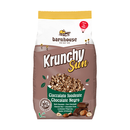 Krunchy Sun Avelã e Chocolate Preto, biológico