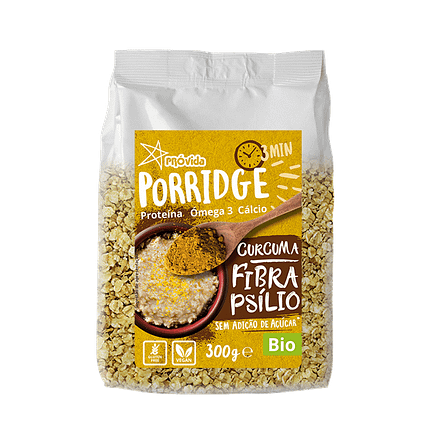 Porridge (Papas Aveia) Curcuma e Fibra Psílio, biológico, sem açúcar, sem glúten, vegan