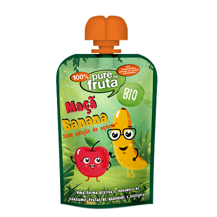 Puré Fruta Doypack Banana e Maçã, biológico, sem açúcar, sem glúten