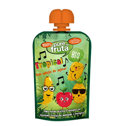 Puré Fruta Doypack Tropical, biológico, sem açúcar, sem glúten