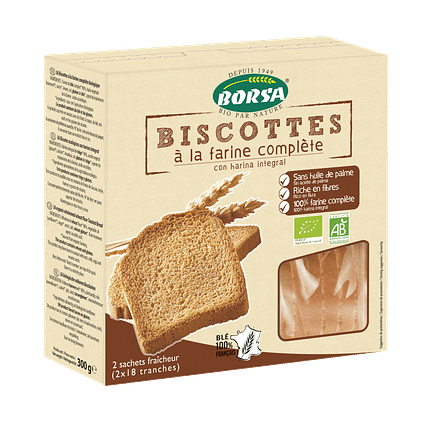 Tostas de Farinha Integral, ingredientes biológicos