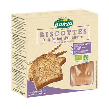 Tostas de Farinha de Espelta Integral, ingredientes biológicos