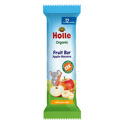 Barra de Maçã e Banana, com ingredientes biológicos, sem lactose, vegan e vegetariano