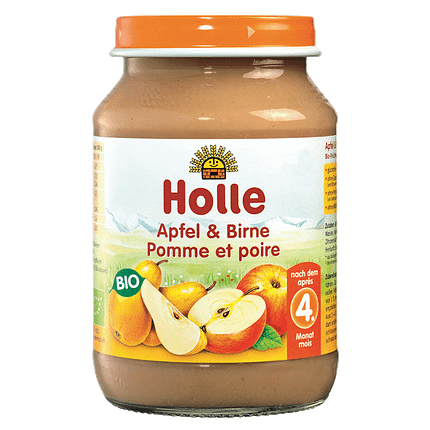 Puré de Maçã e Pera, com ingredientes biológicos, sem glúten, sem lactose, vegan, vegetariano