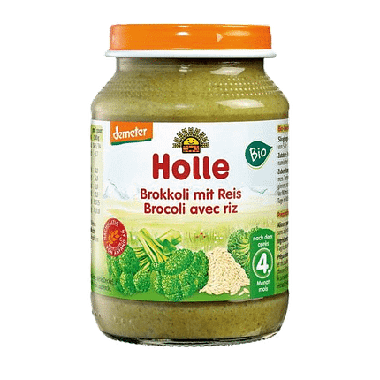 Puré de Brócolos com Arroz Integral, ingredientes biológicos, sem glúten