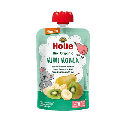 Puré Saqueta Pera + Banana + Kiwi, com ingredientes biológicos, sem glúten, sem lactose, vegan e vegetariano