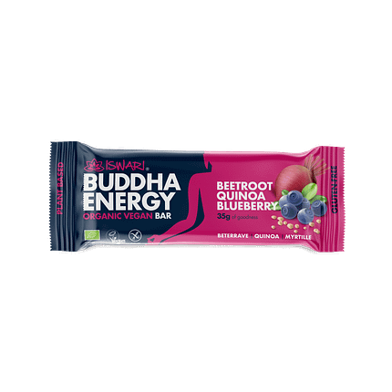 Barra Energética Beterraba, Quinoa e Mirtilo, com ingredientes biológicos, sem glúten, vegan