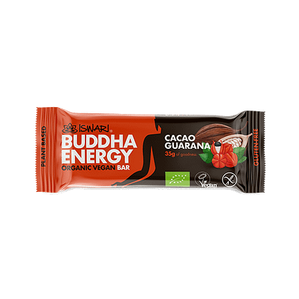 Barra Energética Cacau e Guaraná, com ingredientes biológicos, sem glúten, vegan