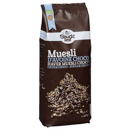 Muesli Aveia e Chocolate, com ingredientes biológicos, sem glúten, vegan