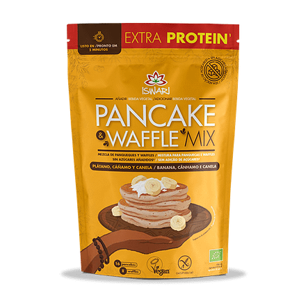 Pancake e Waffle Mix - Banana, Cânhamo e Canela, com ingredientes biológicos, sem glúten, vegan