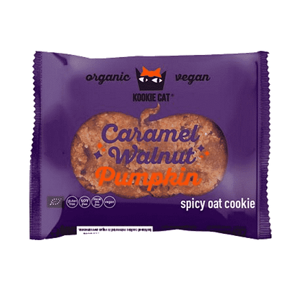 Kookie Caramel Walnut Pumpkin, spicy oat cookie, com ingredientes biológicos, sem glúten, vegan
