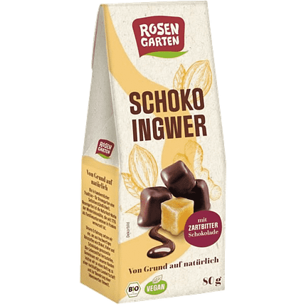 Gengibre Cristalizado com Chocolate Preto, com ingredientes biológicos, vegan