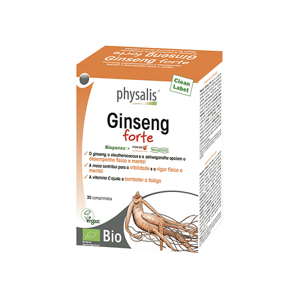 Ginseng Forte, suplemento alimentar com ingredientes biológicos, vegan