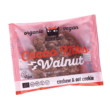 Kookie Cacao Nibs Walnut, com ingredientes biológicos, sem glúten, vegan