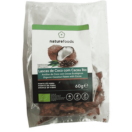 Lascas de Coco e Cacau, biológico, sem glúten, sem lactose, vegan