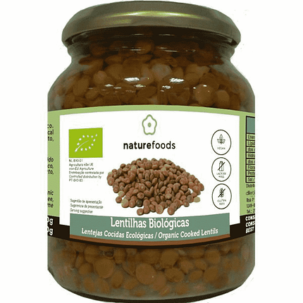 Lentilhas Cozidas, biológico, sem glúten, sem lactose, vegan