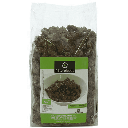 Muesli Crocante de Aveia com Chocolate, com ingredientes biológicos, vegetariano