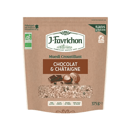 Muesli Crocante com Castanhas e Chocolate, com ingredientes biológicos