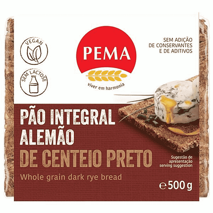 Pão Alemão Integral de Centeio Preto, sem lactose, vegan