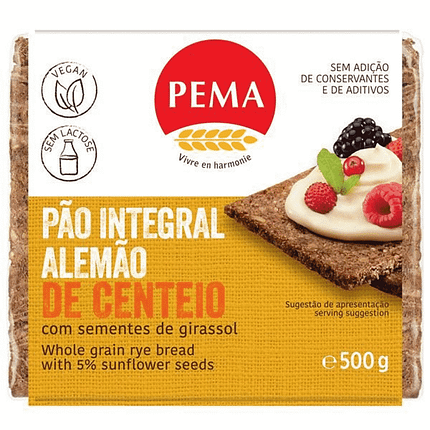 Pão Alemão Integral com Sementes de Girassol, sem lactose, vegan
