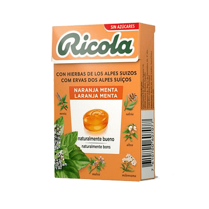 Rebuçados Ervas Suíças Laranja e Menta, sem açúcar