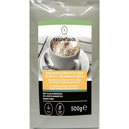 Adoçante Eritritol e Stevia em Pó, sem glúten, vegan
