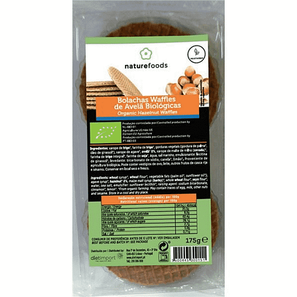 Waffle Avelã, com ingredientes biológicos, vegetariano