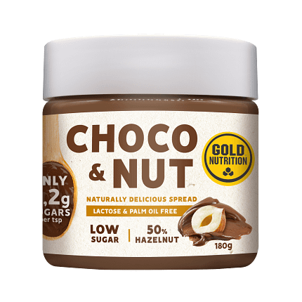 Choco & Nut Spread Gold Nutrition Alimentação Chocolate Avelã Baixo em Açúcar Pasta